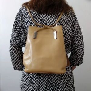 LANCASTER PARIS smooth leather bag, beige color, backpack and shoulder bag